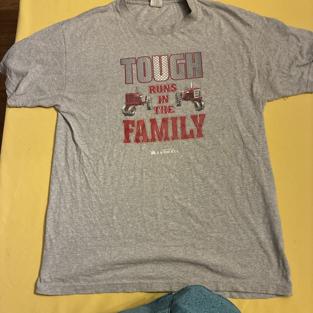 Vtg International McCormick Farm-all tough runs in the family tee shirt gray